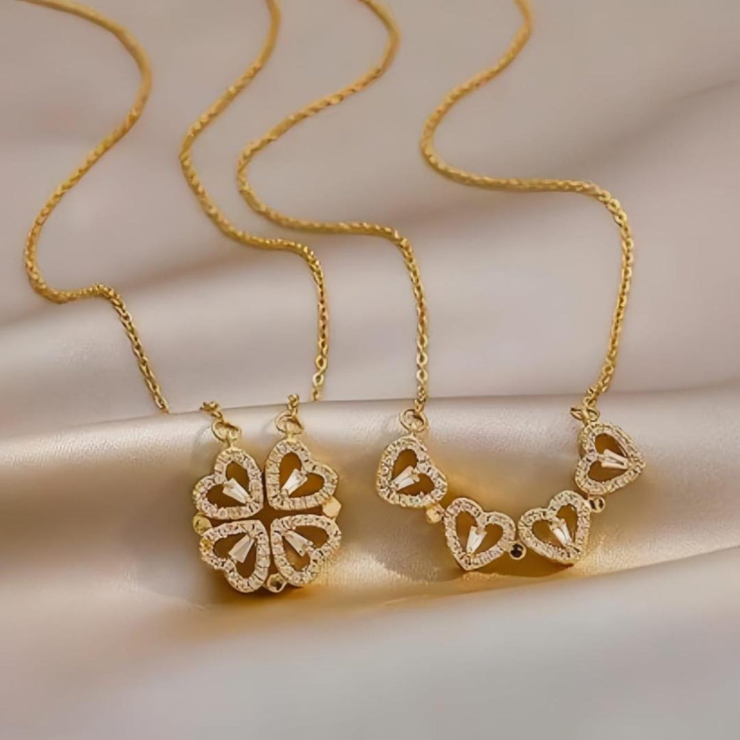 Magnetic Four-Leaf Clover Heart Necklace